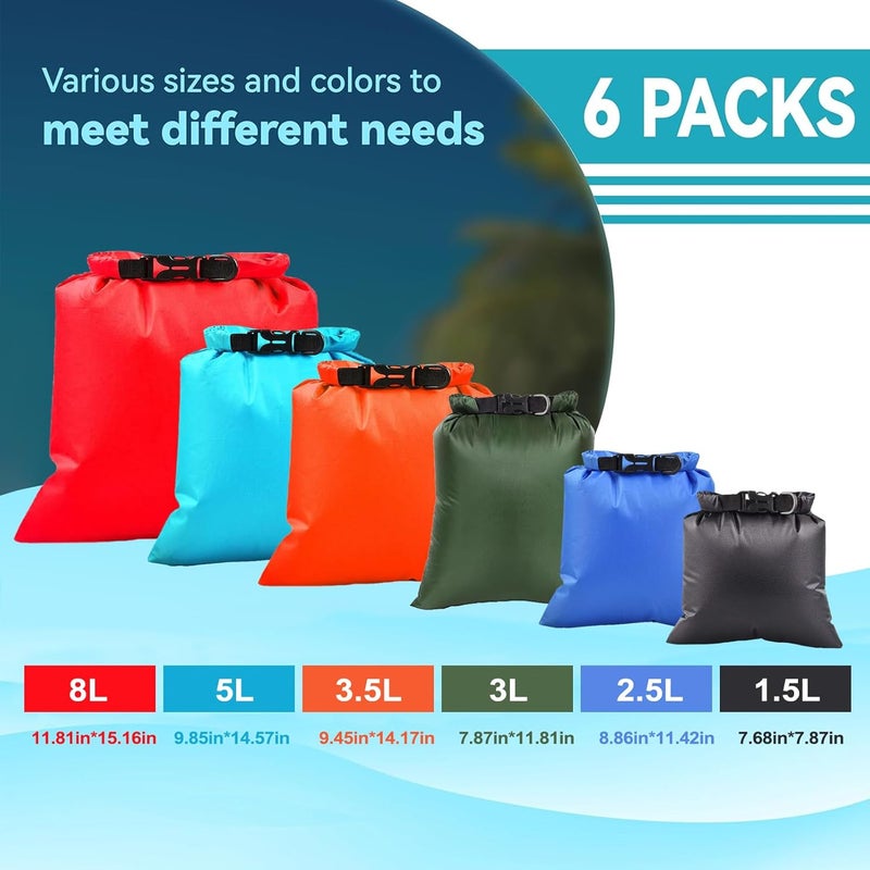 ILZAR Store 6PCS Dry Bags Waterproof, Lightweight Dry Bags for Kayaking Waterproof，Outdoor Waterproof Bag for Kayaking Hiking Boating Camping - Image 2